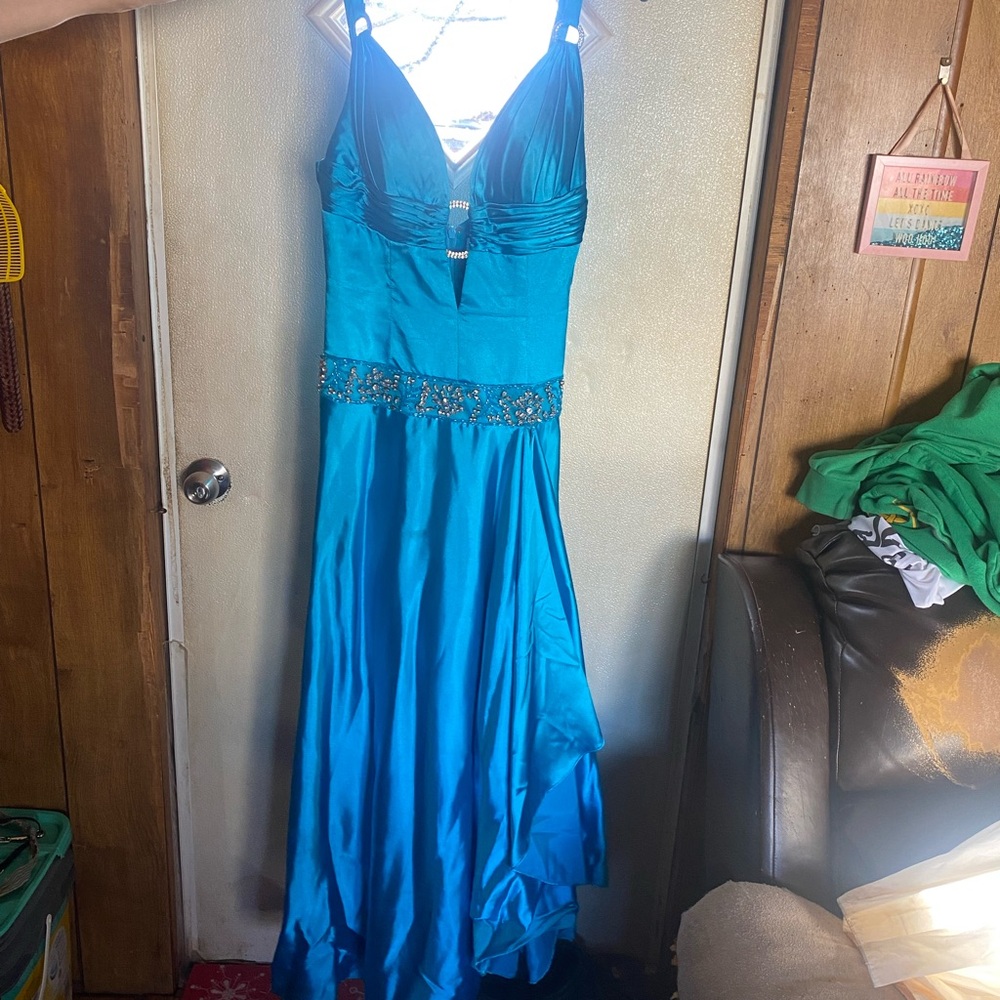 Blue Tiered Embellished Prom Gown